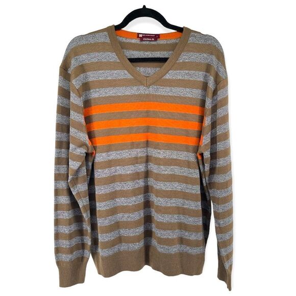 Blair Underwood Men’s Large Modern Fit Orange Brown Striped V-Neck Sweater - Picture 12 of 12